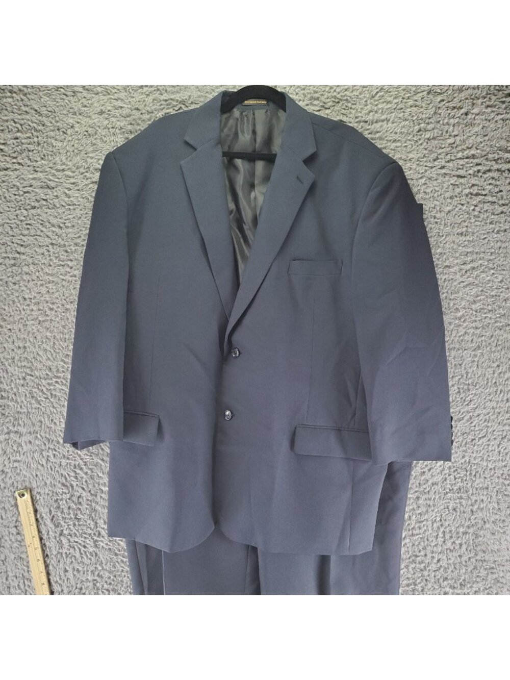 Lucci Suit Mens 56R 52x26 Navy Blue Polyester Two Piece Set *GUC*